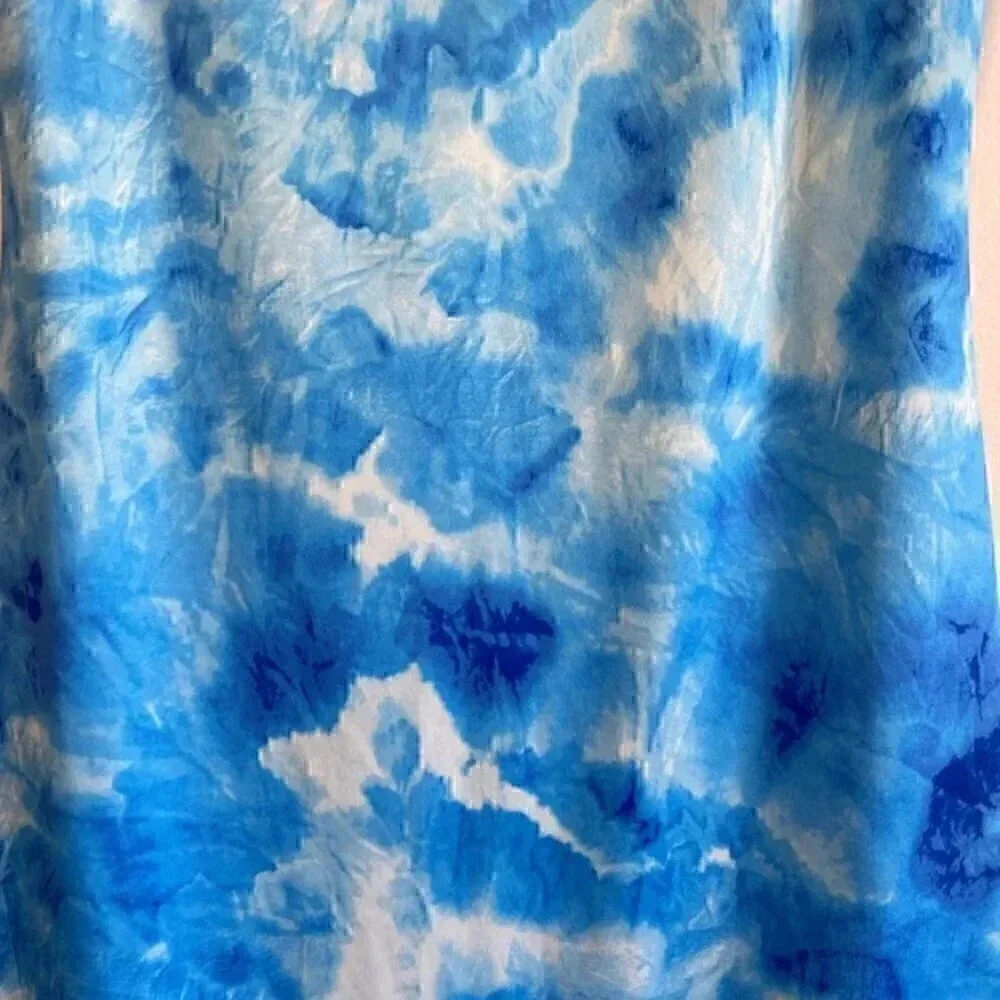 Fashion Nova Blue Tie Dye Swirl Biker Short Romper - Picture 3 of 7